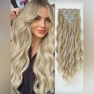 #613 - 24 Inch Clip in Hair Extensions Light Blonde - Water Wave hair style